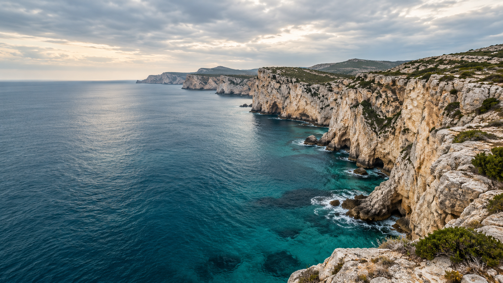 Aerial view of a calm coastline meeting the sea